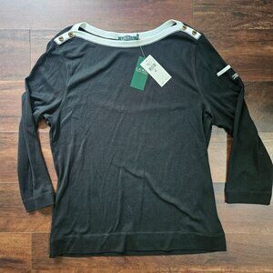 NWT Lauren Ralph Lauren black long-sleeve boat-neck tshirt - size XL